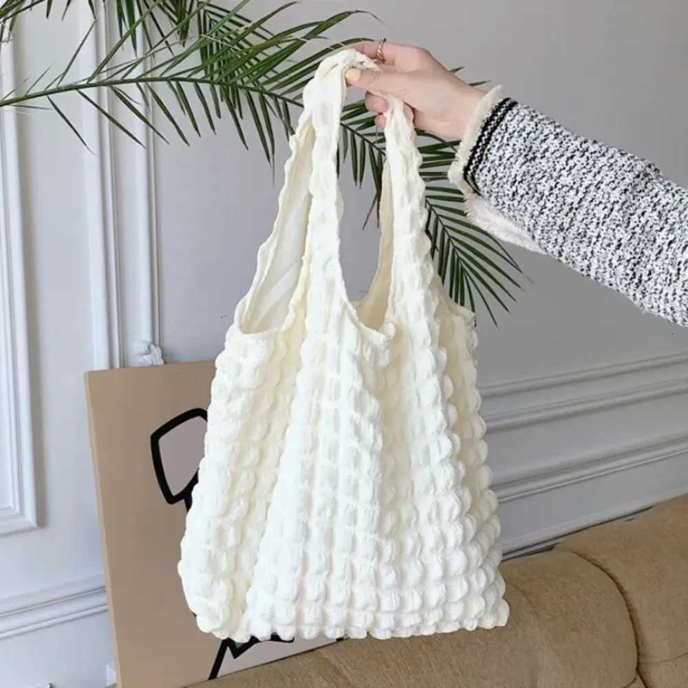 Summer Pleated Bubble Cloud Women Shoulder Bag Vintage Candy Color Large Capacity Shopping Tote Bag Y250730