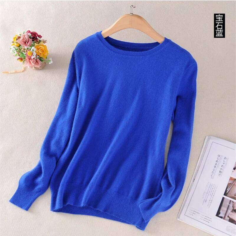 Designer Leisure High Quality Super Soft Cashmere Cotton Blended Classic O-Neck Knitted Sweater Women 2023 Autumn Winter Basics Base Pullover Pull Fem