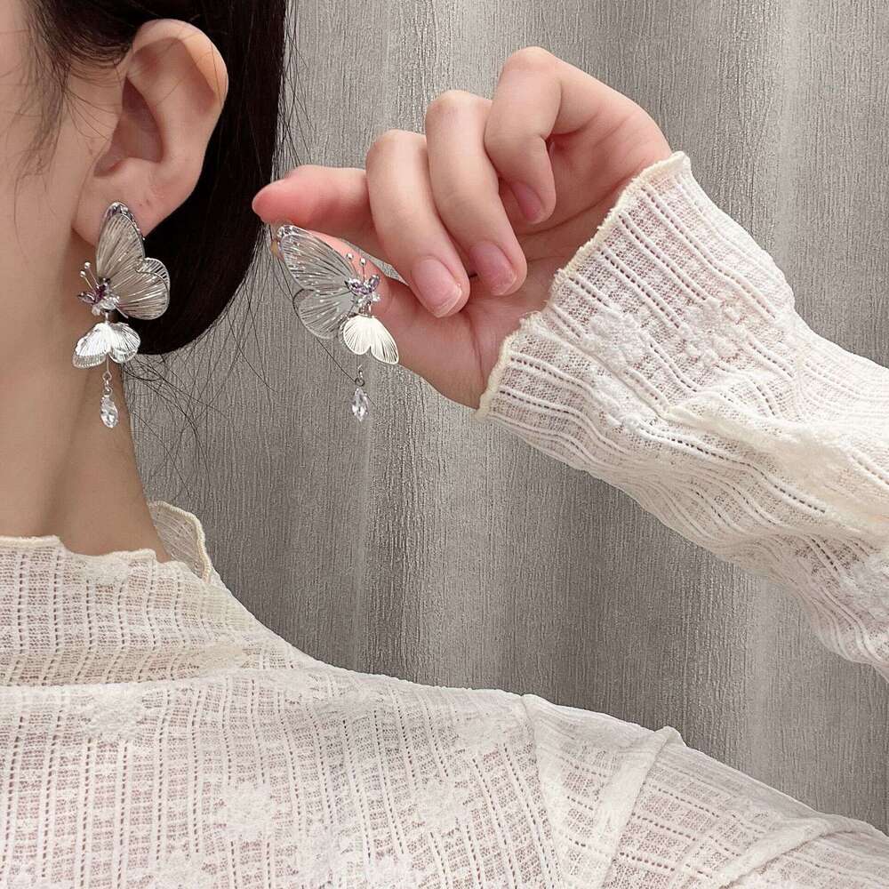 TikTok Color Matching Fairy Hollow Butterfly Zircon Pendant Decoration 2025 Spring New Earrings 0ee