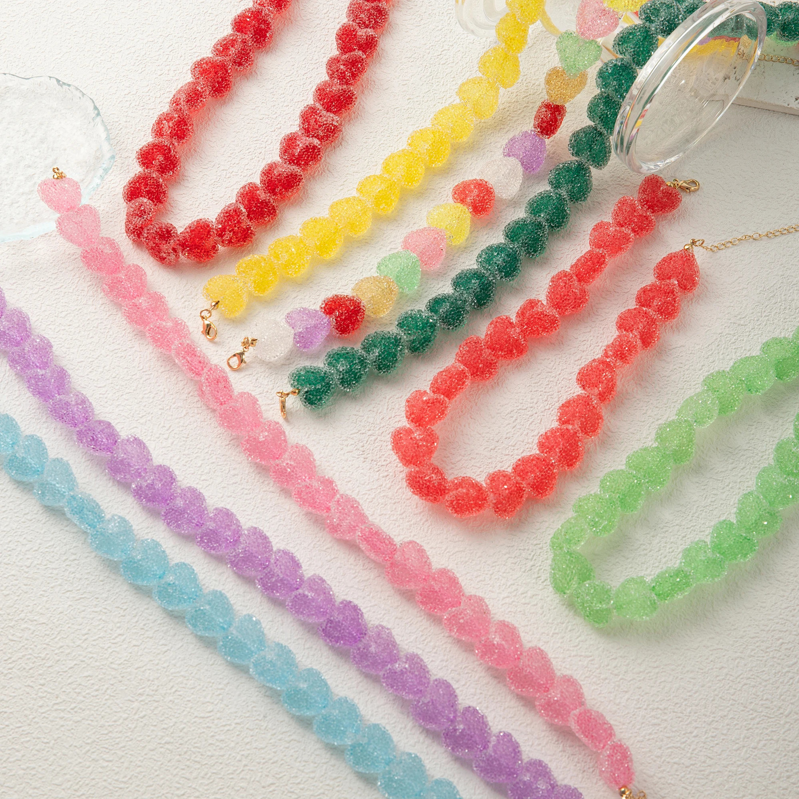 Colorful love resin necklace cute candy niche n high-end accessory womens necklace 250729