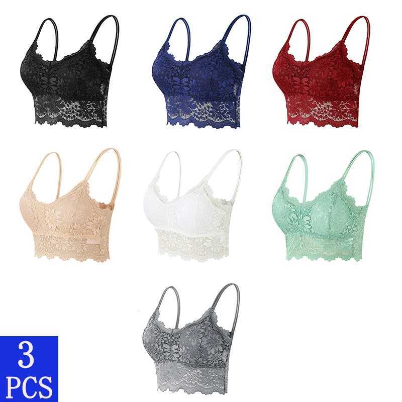 3PCS Womens Lace Bras Top Comfortable Bralette Solid Color Sexy Underwear Vest Female Hollow Out Wireless Lingerie Seamless Bra Z250730