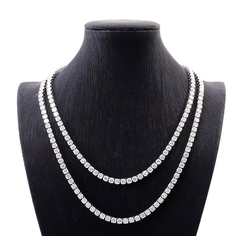 Wholesale Silver VVS Moissanite Diamond Tennis Chain Necklace Dropshipping 3mm 4mm 5mm Silver Fine Jewelry Bracelet Men Women
