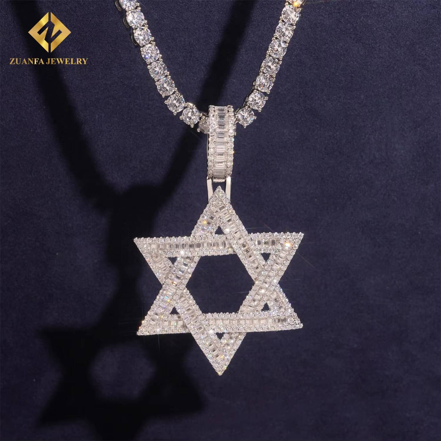 New Fashion Hip Hop Moissanite Jewelry 925 Silver VVS Moissanite Diamond Custom Iced Out Baguette Star Shape Pendant