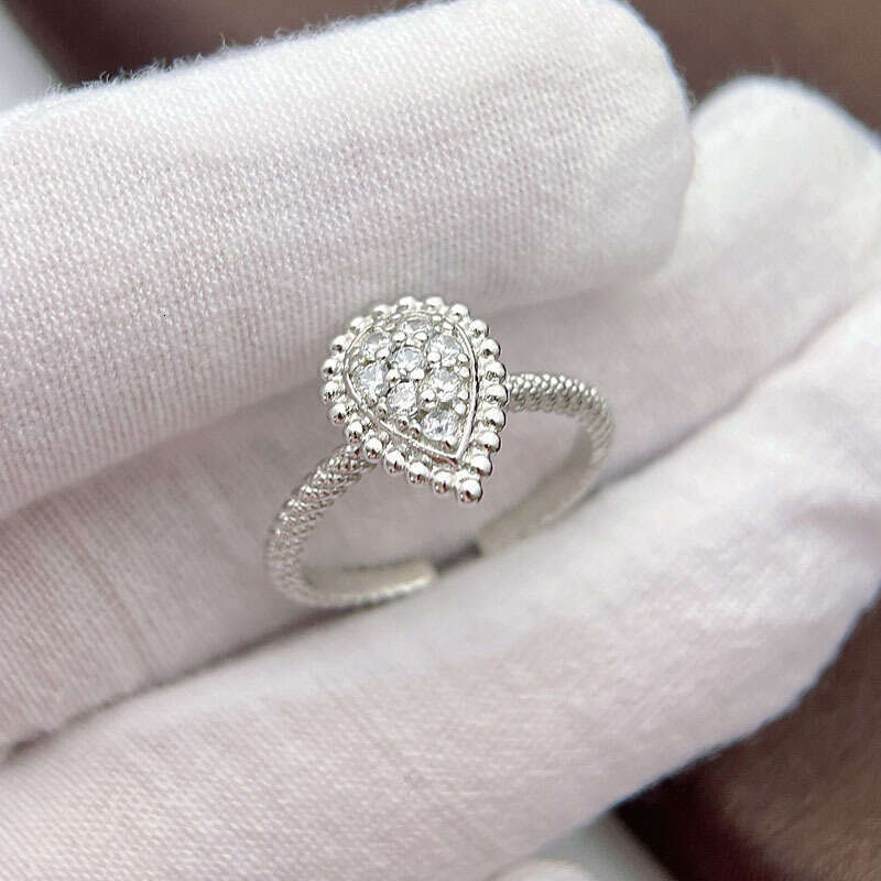 Trendy Brand Hot Item Niche Water Drop Shaped Diamond-Studded Open for Women High-End Feel Ring Summer