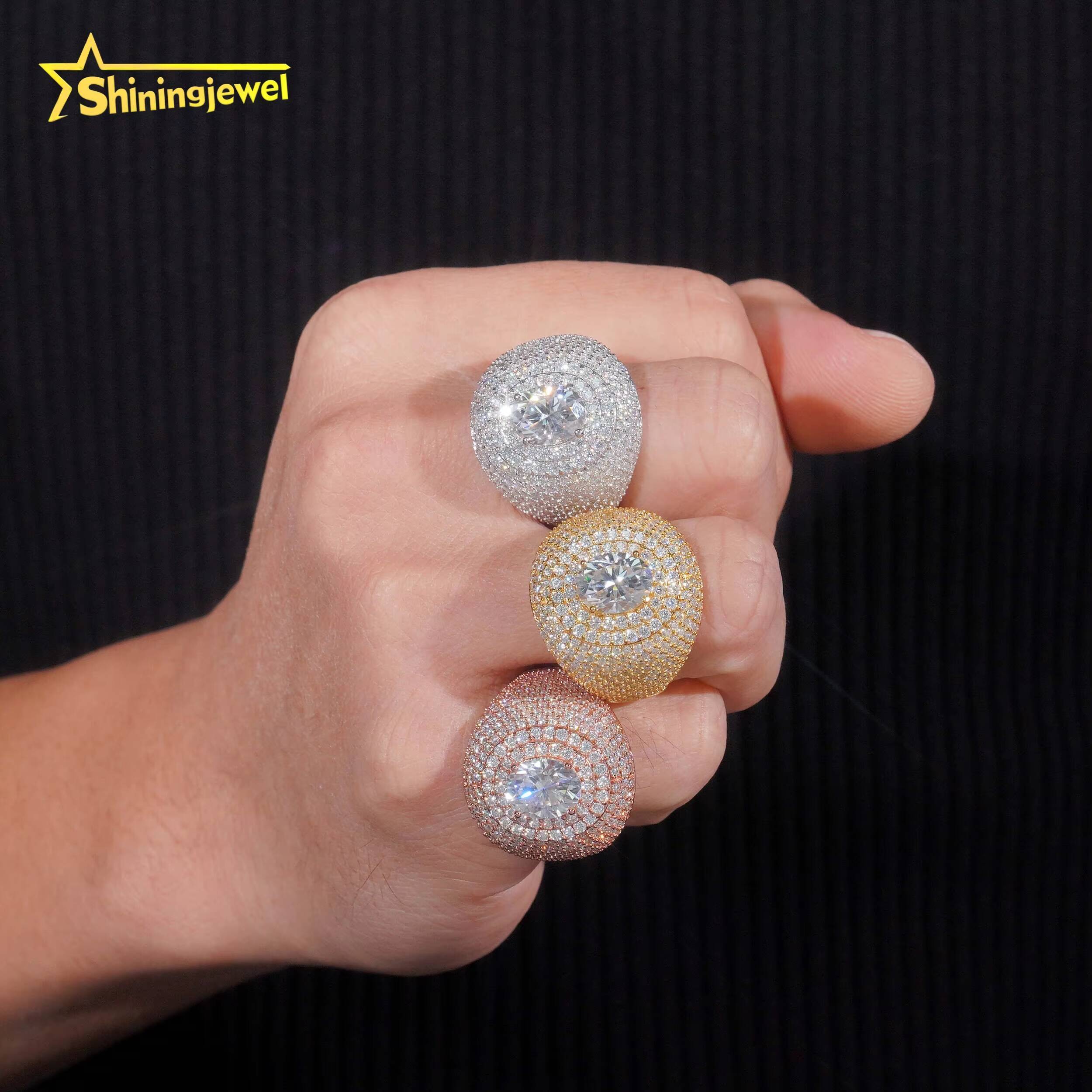 Gold Plated Solid 925 Sterling Silver Sparkling Hip Hop Men Fashion Jewelry Diamond Rings Iced Out Moissanite Ring