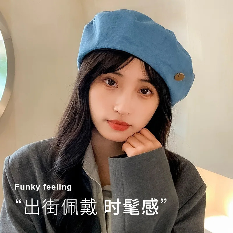 Denim Beret Womens Japanese Octagonal Hat Big Head Circumference Cloud Hat Painter Hats for Women Fashion Berets 250730
