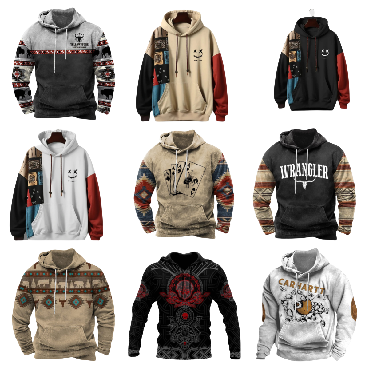 Ethnic Design Patchwork Print Hoodies 3D Pattern For Men Clothing Long Sleeve Sweatshirt Fashion Street Hoody Pullover Large-sized Tops Unisex