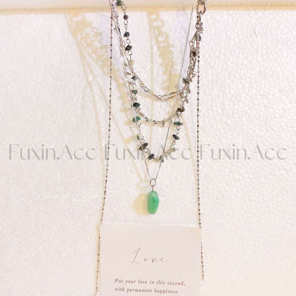 Fuxin New Multi-layer Tassel Turquoise Necklace Emerald Pendant Collarbone Chain Niche Design High-end Choker 53e