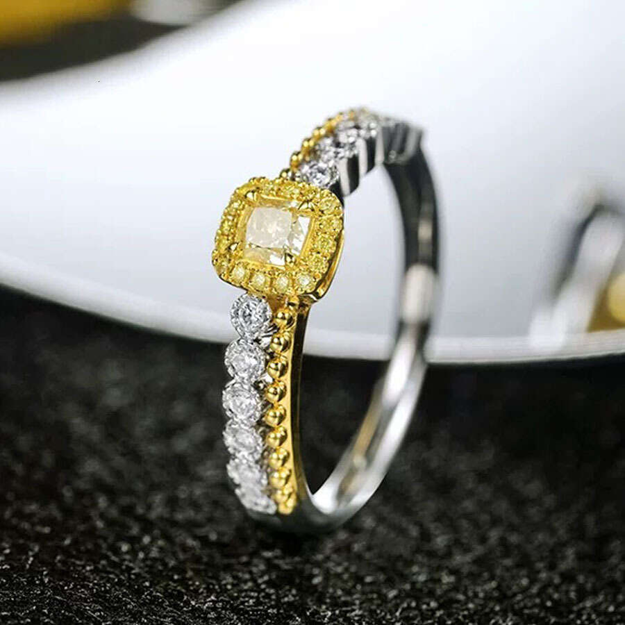 French Elegant Small Sugar Cube Women's Exquisite Niche High-end Sparkling Full Yellow Diamond Open Ring Trendy
