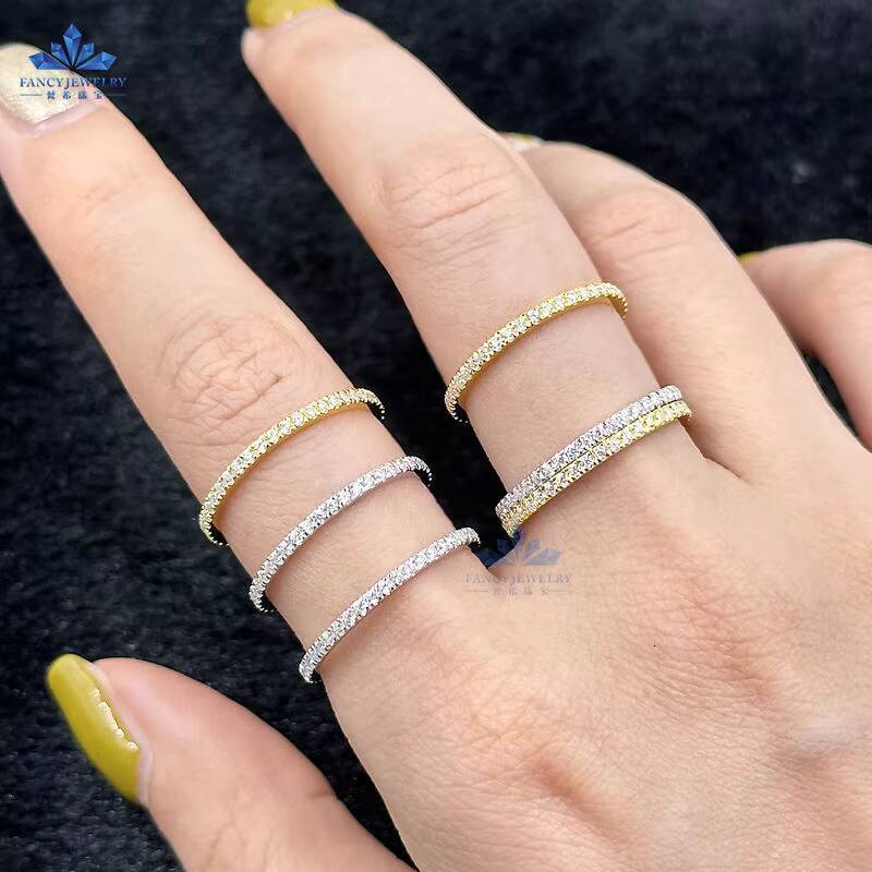 Best Selling Moissanite Finger Ring Fully Ice Out Melee Round Diamond 925 Silver Jewelry Moissanite Eternity Band Rings