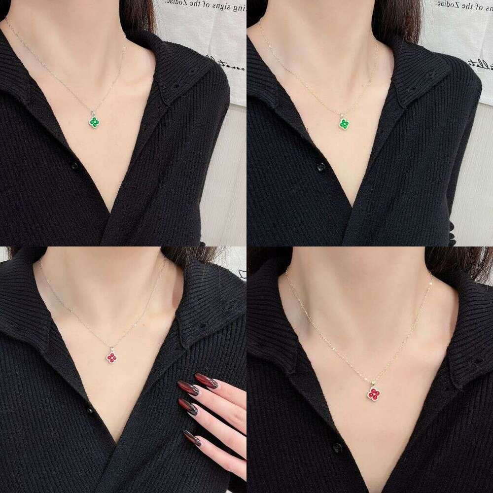 Emerald Lucky Four-Leaf Flower for Women Fashionable High-End Simple Versatile Elegant Luxurious Necklace 0e1
