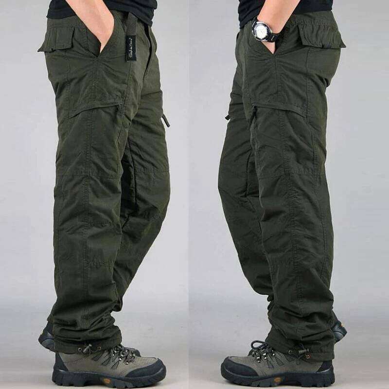 2023 Winter Thick Fleece Casual Men Cotton Military Tactical Baggy Cargo Pants Double Layer Veet Warm Thermal Trousers