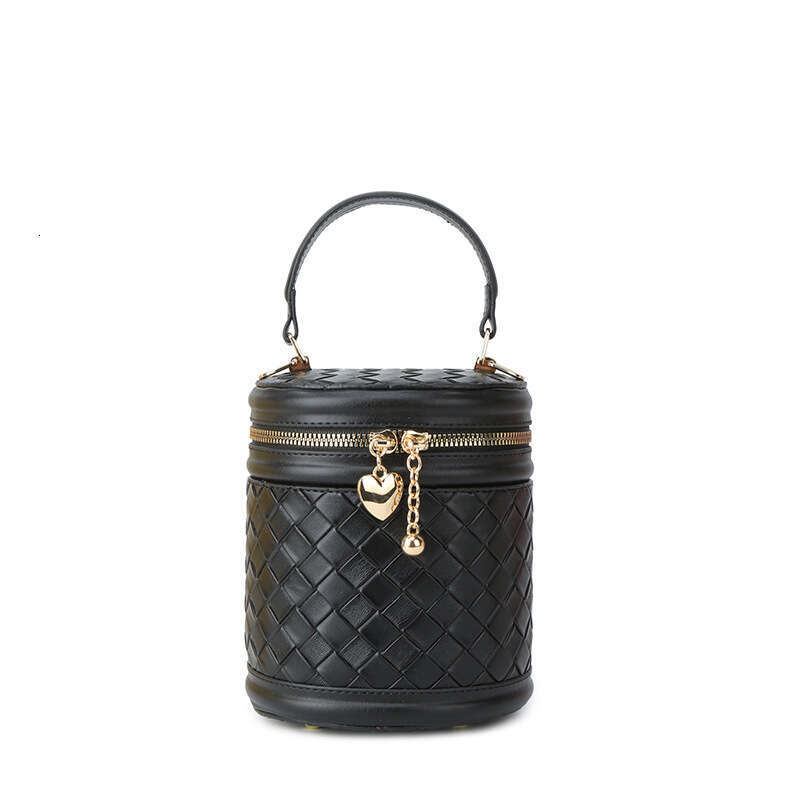 Women Woven Cylinder Trendy Fashion Handheld Commute Single Shoulder Crossbody Mini Bucket Bag