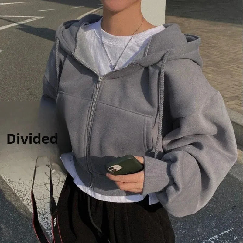 Fashionable Loose Zipper Hooded Jacket Short Pure Color Trendy Sweatshirt Top Korean Style Autumn Winter Womens Clothing 250731