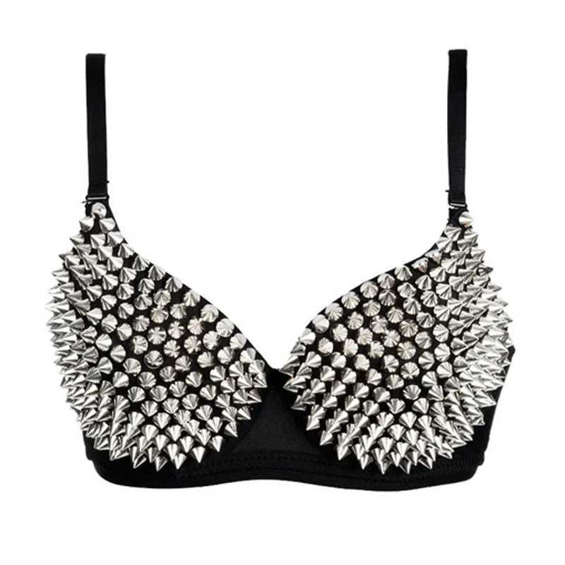 Silver Rivets Punk Rave Bralette Lingerie Gothic Bra Top Sexy Push Up Brassiere Nightclub Party Bar Fashion Hot Bras For Women Z250730