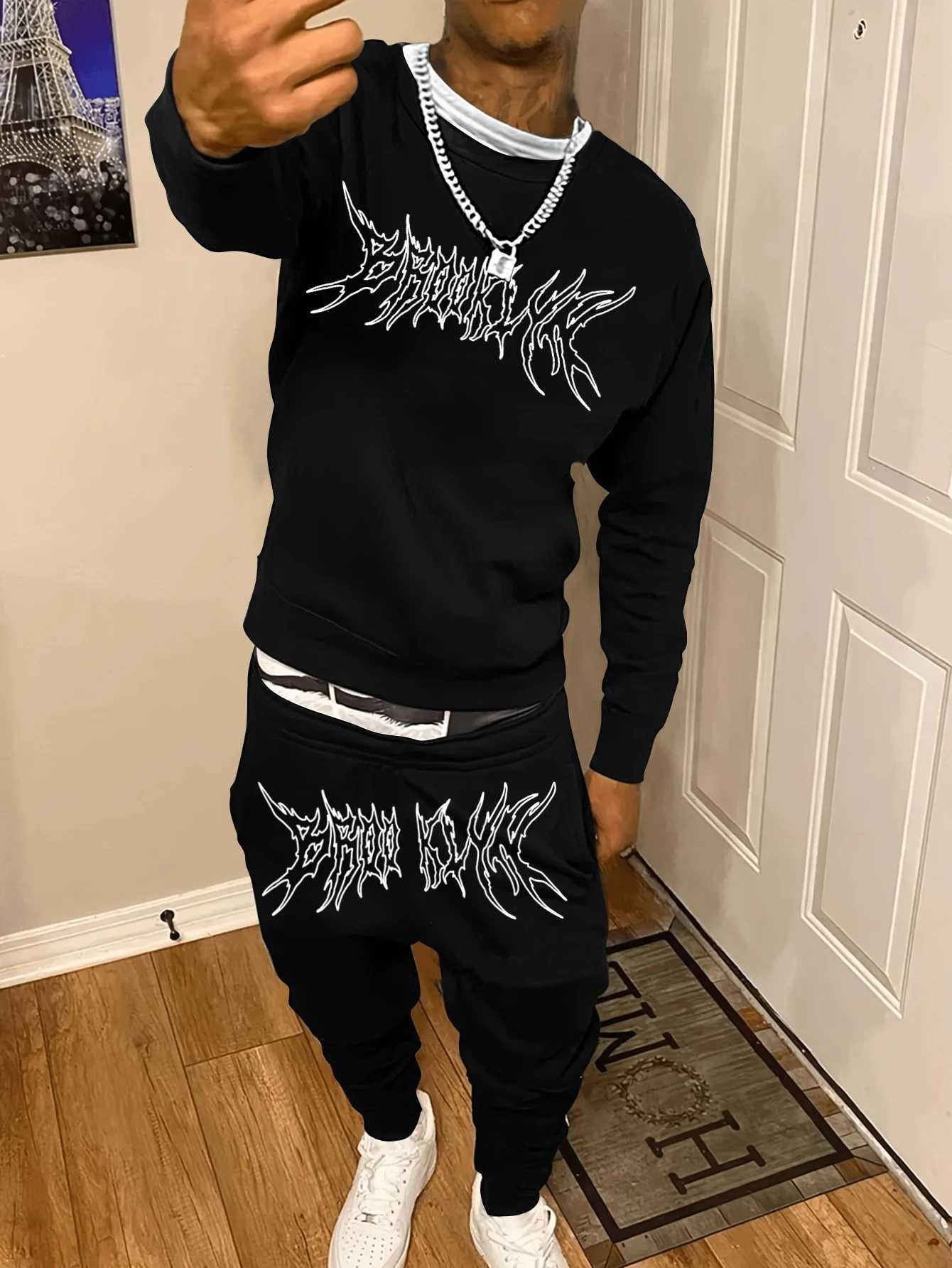 Autumn Trendy New Sweatshirt Sweatpants Set Mens Daily Loose Casual Fit Printed Hundred Long Sleeve Sweatshirt 2 Piece Set XJ250731