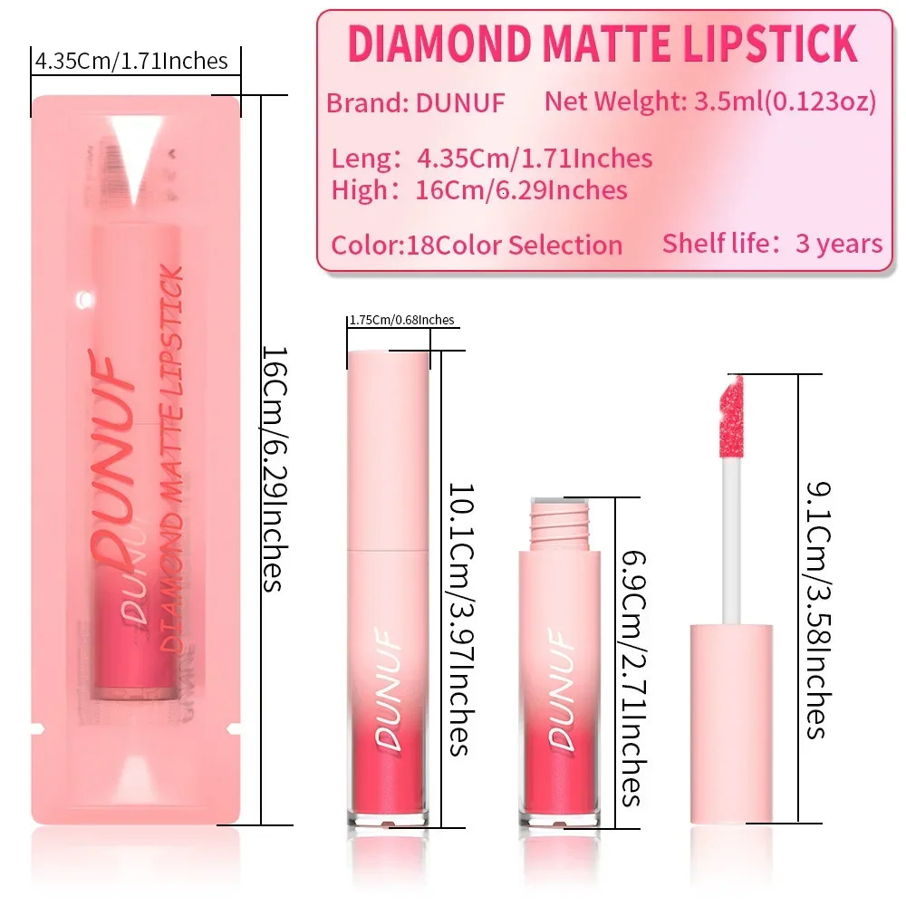 18 Color Sexy Red Diamond Glitter Lip Gloss Metallic Waterproof Long Lasting Matte Shimmer Liquid Lipstick Women Makeup Cosmetic 250730
