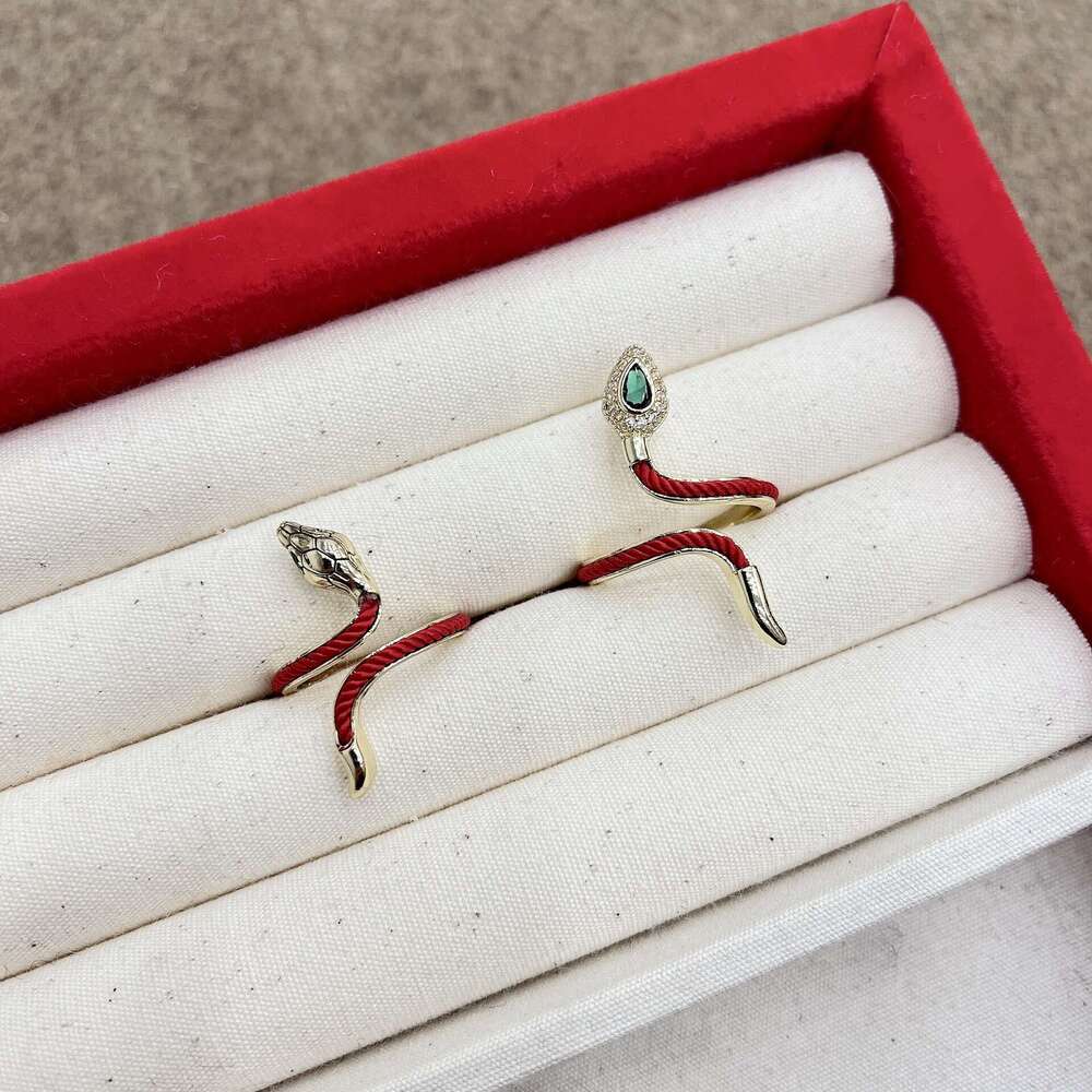 Festive Red Rope Zodiac Snake Open Birth Year Fortune Index Finger Design New Chinese Style Ring 8c4
