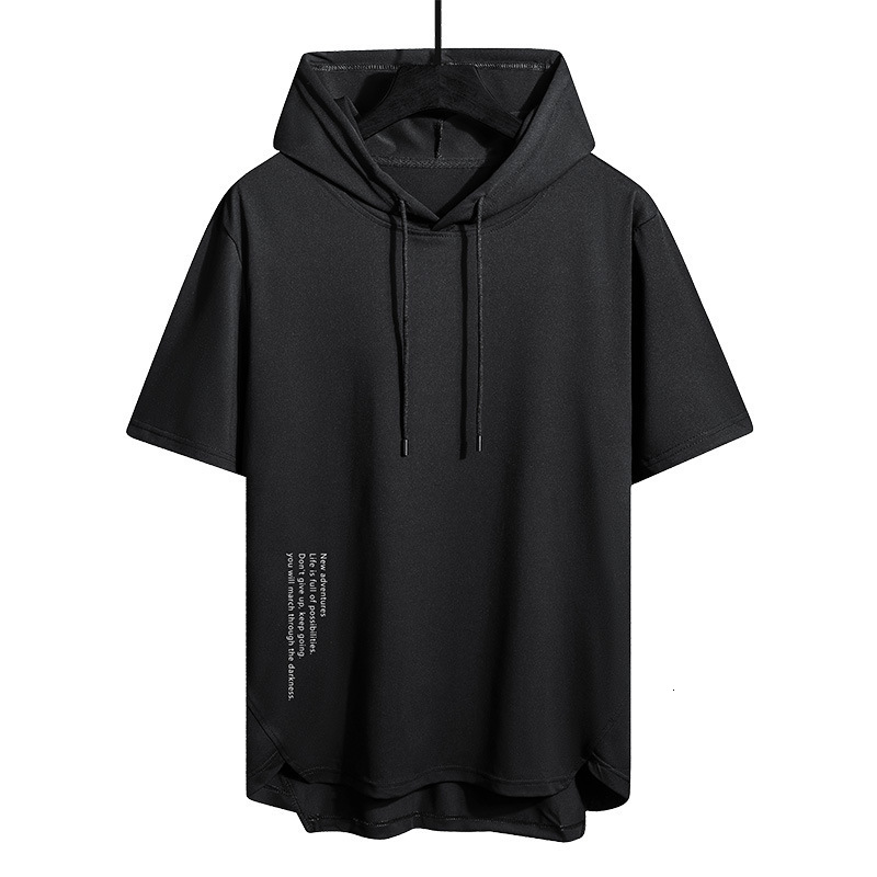 Mens Summer Short Sleeve T-Shirt Trendy Versatile Outdoor Sports Casual Loose Hooded Top 240601