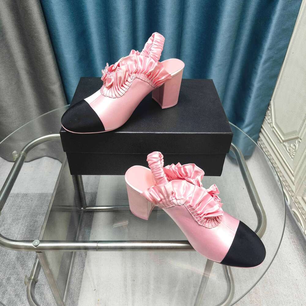 Shoes Women Size35-41 Silk Genuine Leather Pumps Slingbacks Super High Heels Round Toe Sandal Designer Shoe Zapatillas De Mujer 85b