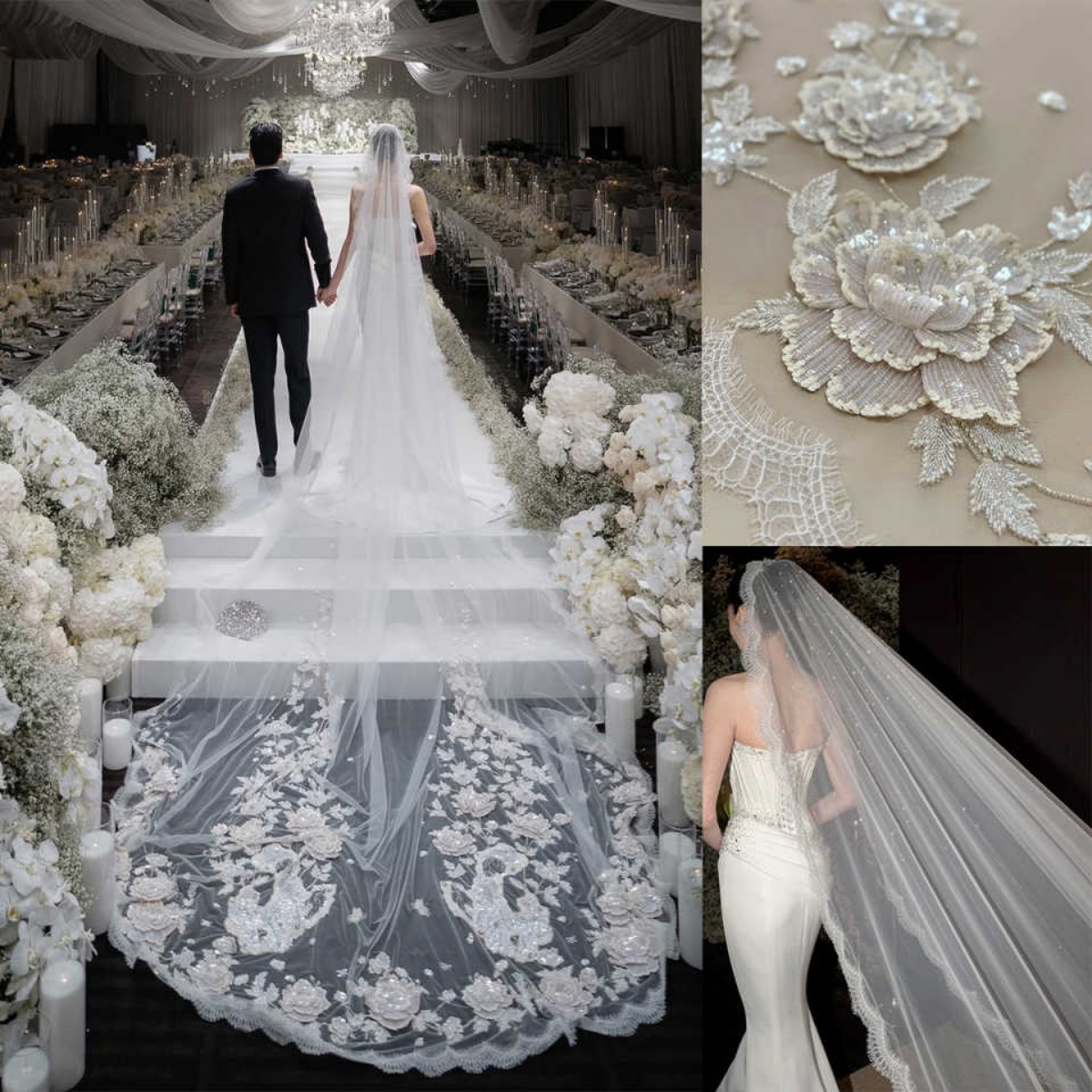 Wedding Veils 3M Long Cathedral One Layer Handmade Sequin Applique Edge Bridal Veil With Comb Bridal Wedding Accessories