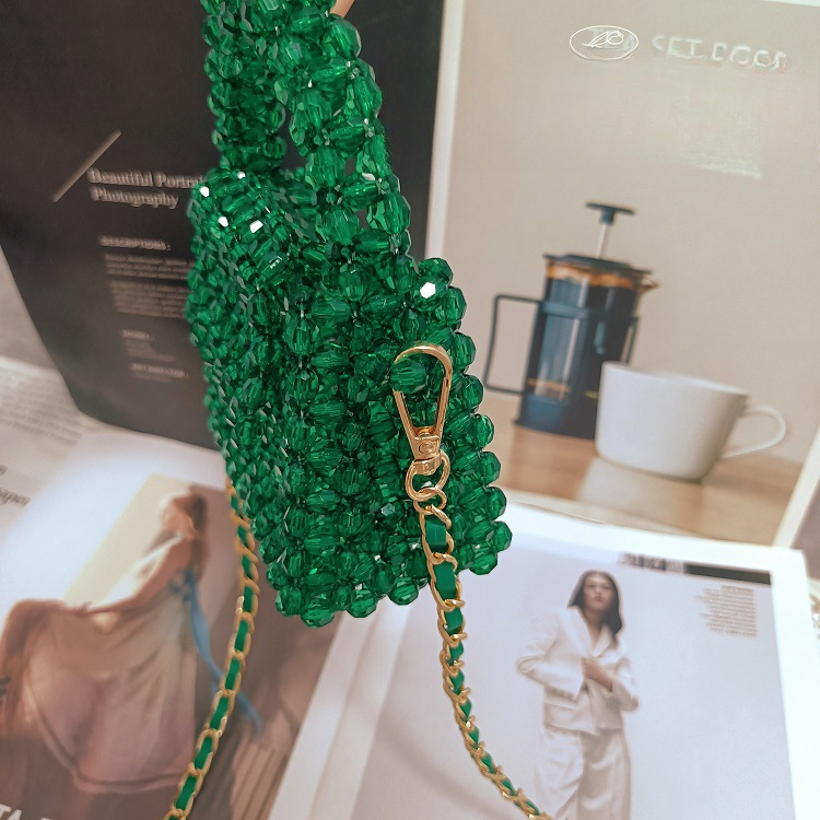 Elegant Handcrafted Crystal Bead Square Bag with Clear Design - Portable Messengers & Metallic Chains