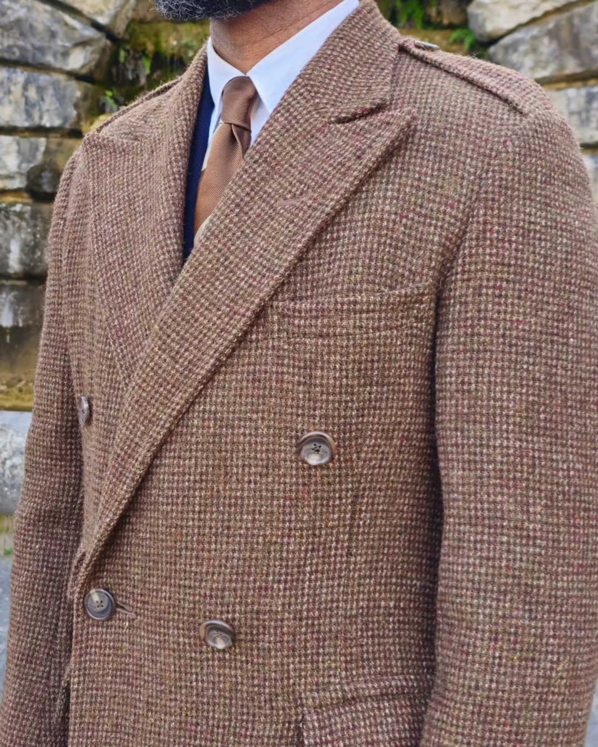 New Men Long Overcoat Tweed Wool Blend Double Breasted Slim Fit Wear Formal Business Outwear Customized