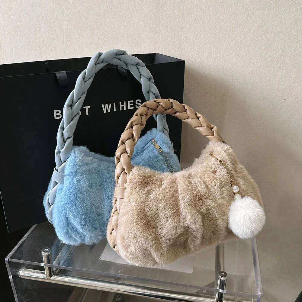 Autumn Winter for Women Plush Handbags Fur Clutch Purse Fluffy Shoulder Designer Furry Hobos Top Handle Bag