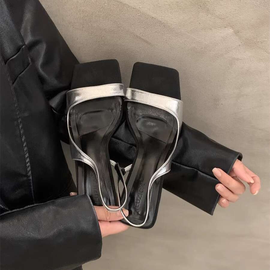 Niche High Heel Black French Open Toe Sandals Fairy 2025 New Summer designer shoes Elegant Dress Roman Shoes