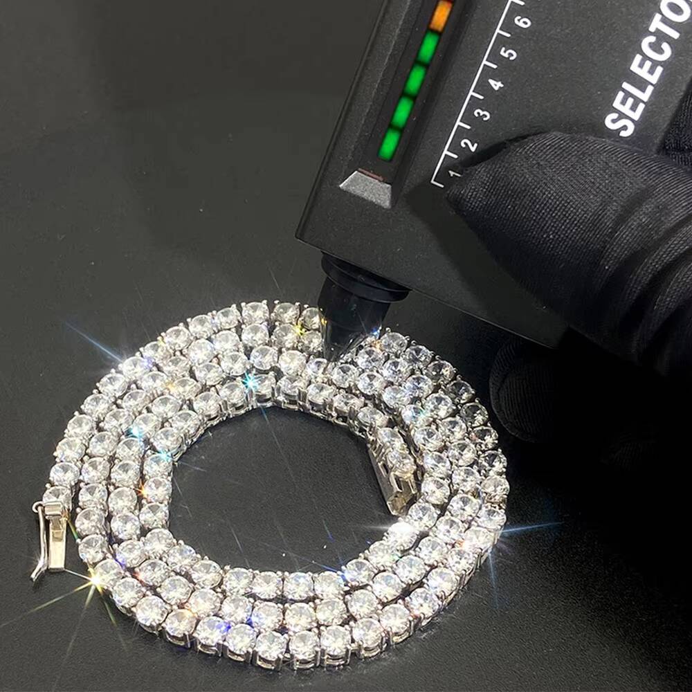 Hip Hop Classic Jewelry Rose Gold Plated Vvs Iced Out VVS Moissanite Diamond 925 Sterling Silver Tennis Chain Necklace