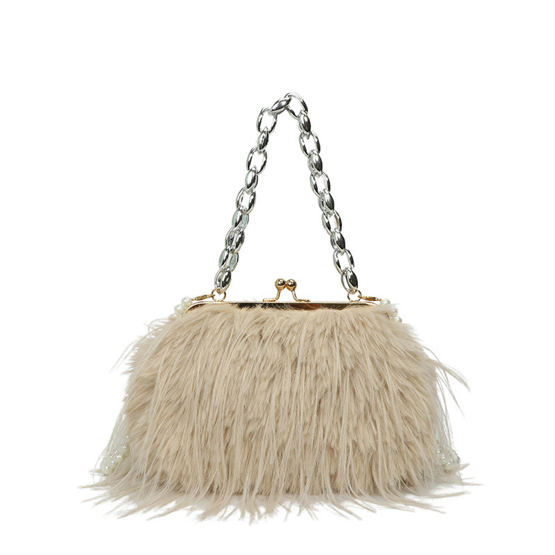 Large Capacity Plush Women's Pearl Chain Clip Fairy Style Single Shoulder Crossbody Bag ddmymoon