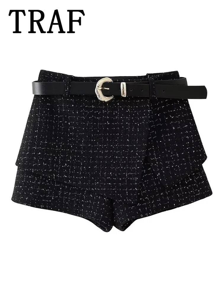 Belt Shorts Skirts Sets for 2 Pieces 2024 New Fashion Tweed Vest Coat Elegant Suit Two Piece Set Women Outfit dongdumaoyi