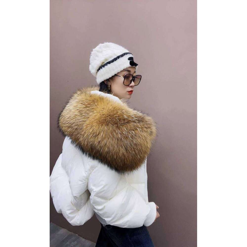 Winter Puffer Jacket Women Large Real Raccoon Fur Collar Short Female Parkas Thick Warm 90% Goose Down Coat Loose