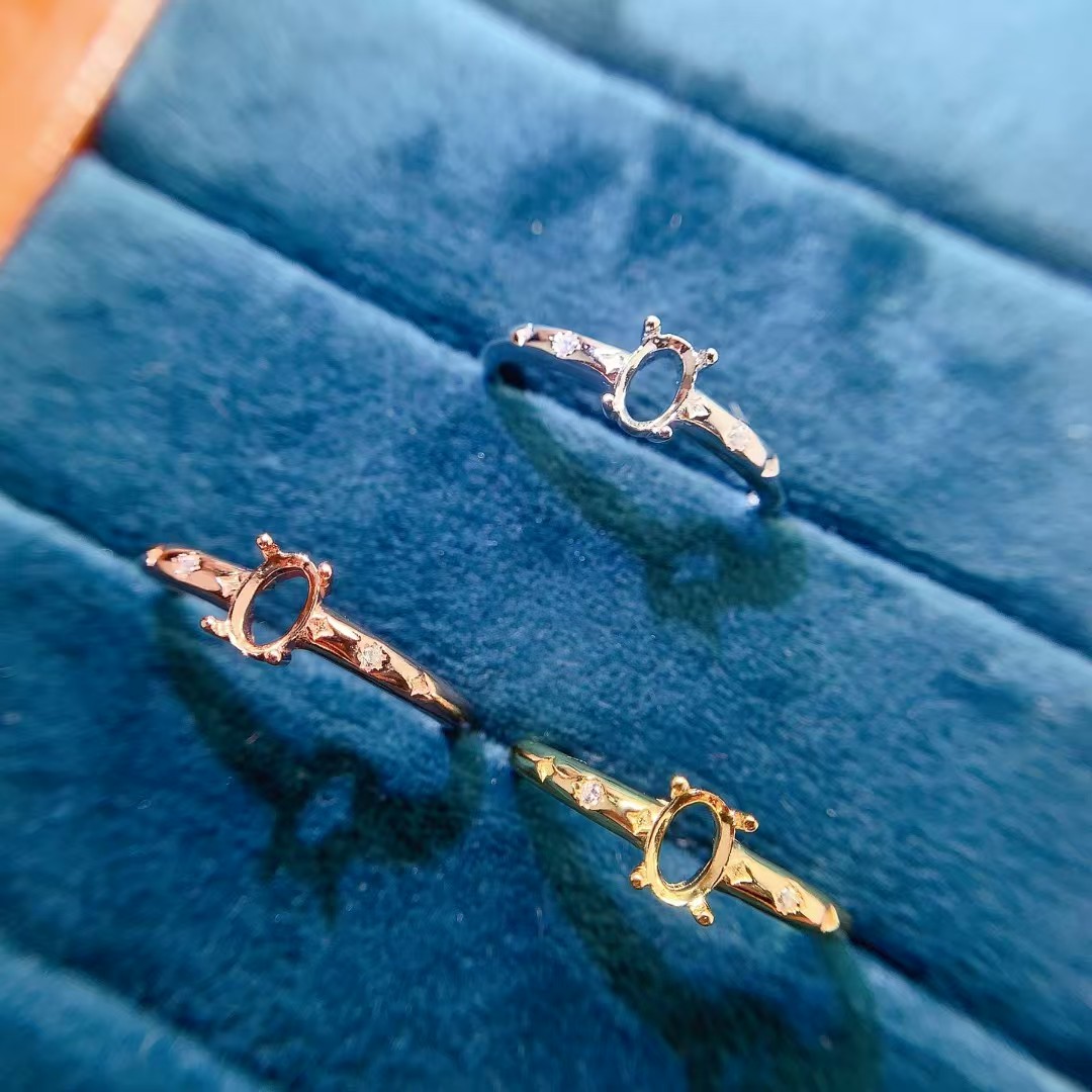 Simple design Ring setting for jewelry making 4mm*6mm oval shape gemstone Semi Mount ring setting with 18K gold plating