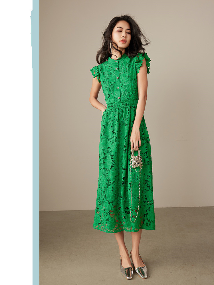 Women's Purple Lace Straight Long Skirt High Waist A-line Buttoned Elegant Water-Soluble Lace Skirt 6116433