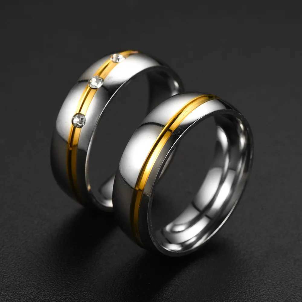 Trendy Stainless Steel Couple Rings for Men Women Inlay Rhinestones Zirconia Rings Wedding Party Jewelry Valentines Day Gifts y250730