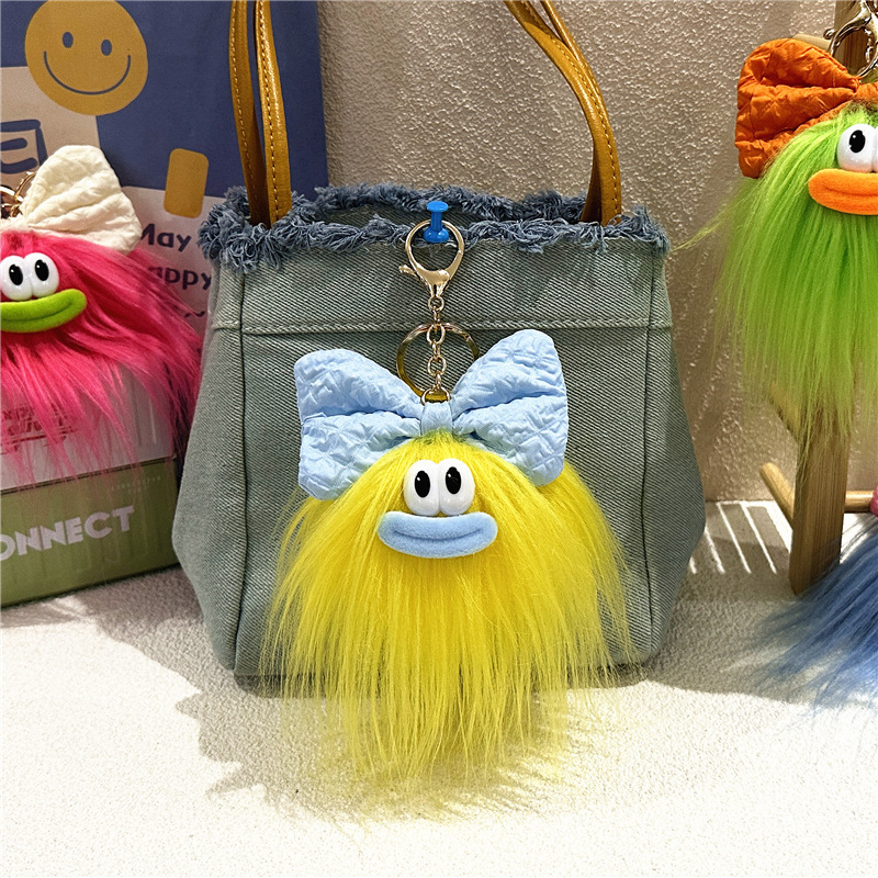 Cute Bowknot Doll Keychain Cartoon Quirky Plush Backpack Pendant Quirky Ugly Adorable Doll Ornament Gift