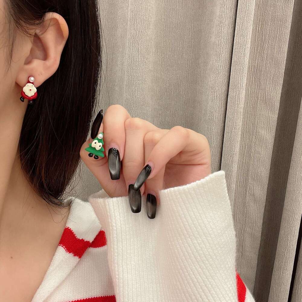 Hot Selling Red Santa Claus for Women, Unique Design, High-end Earrings, Fashionable and Personalized Index Finger Ring 2e2