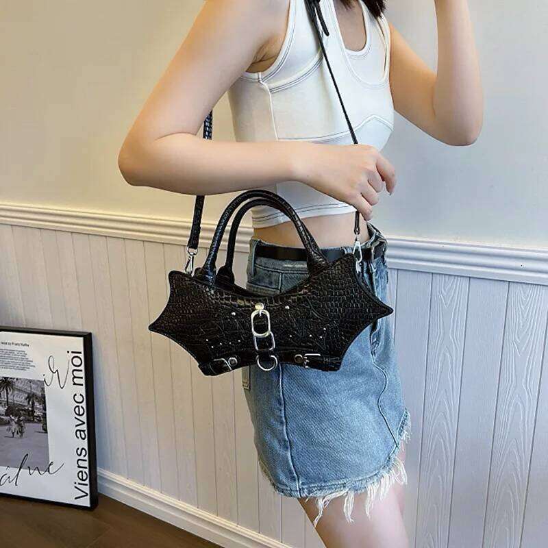 designer bag Fashion New Wings Bat Shoulder Women's Bag Crocodile Girls Crossbody Pure Colour Handbag Metal Decoration PU Material
