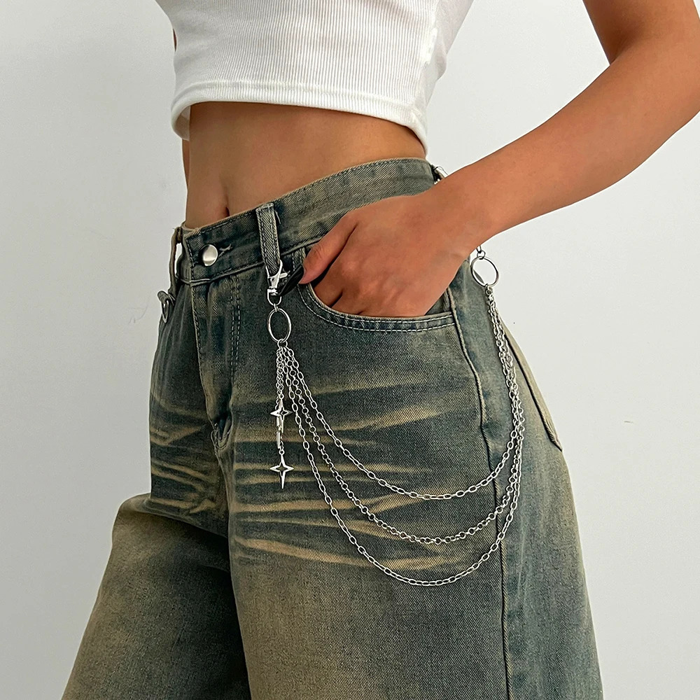 Punk Silver Color Multilayer Cross Pendant Pants Chain for Women Fashion Hip Hop Rock Jean Chain Waist Chain Decor Jewelry 250729