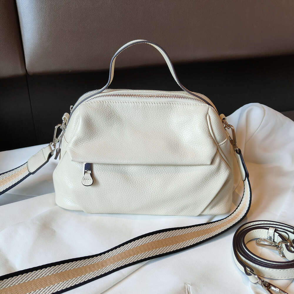 New Soft Leather Top Layer Cowhide Women's Handbag Single Shoulder Crossbody Wide Strap Large Capacity Bag designer bag B5