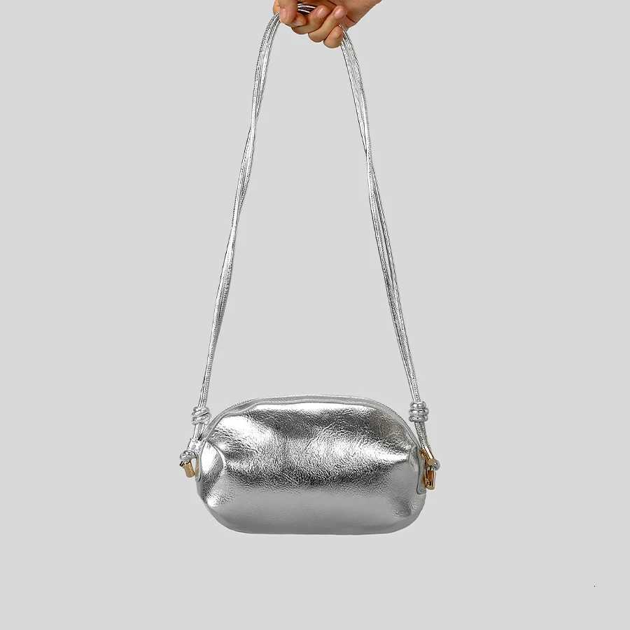 Fashion Silver Oval Crossbody Bags for Women Designer Hobos Pu Leather Shoulder Bags Metal Color Small Female Purses2024 Summer Y250730