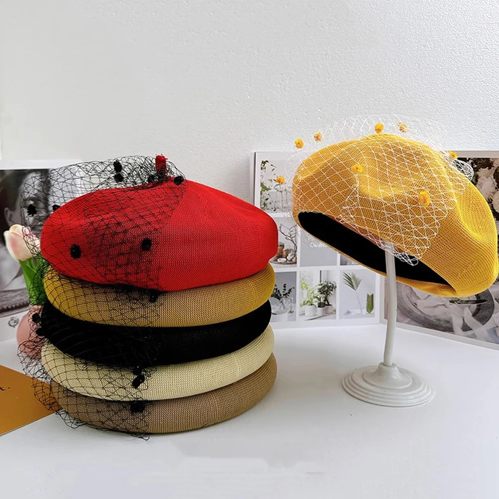 Womens Summer Thin Mesh Beret Miss Qianjin Socialite Style Breathable Hepburn Fashionable Western-Style Hat 250730