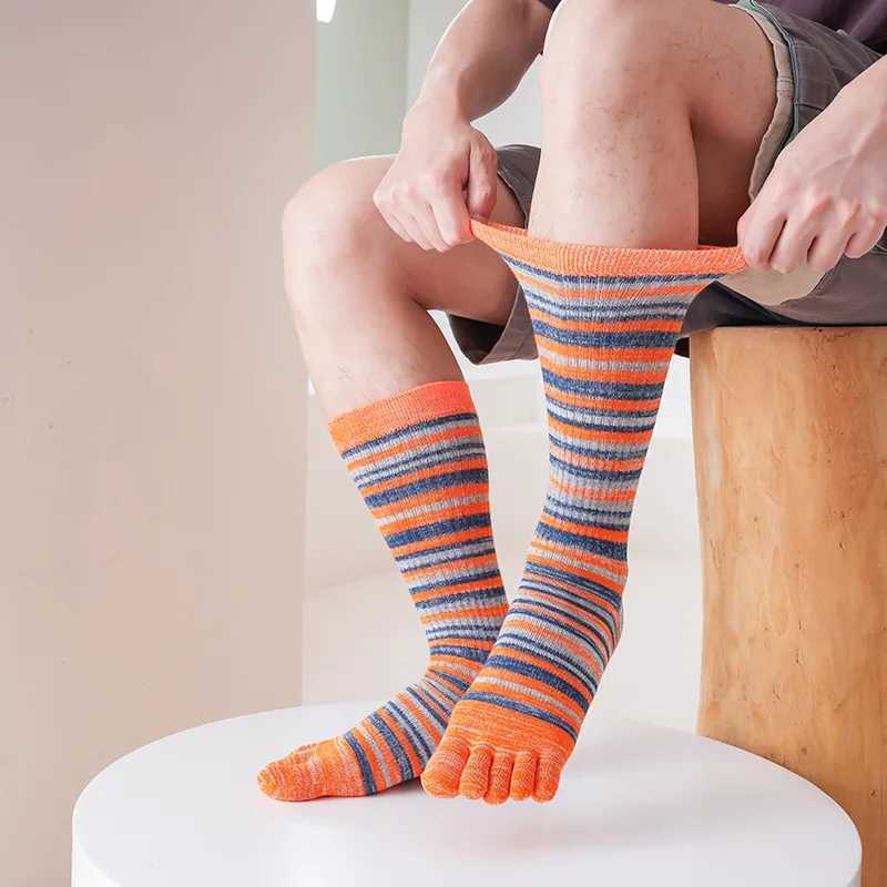 Man Long Toe Socks Plus Large Size Combed Cotton Colorful Striped Compression Sport Fitness Happy Funny 5 Finger Calf Socks Z250731