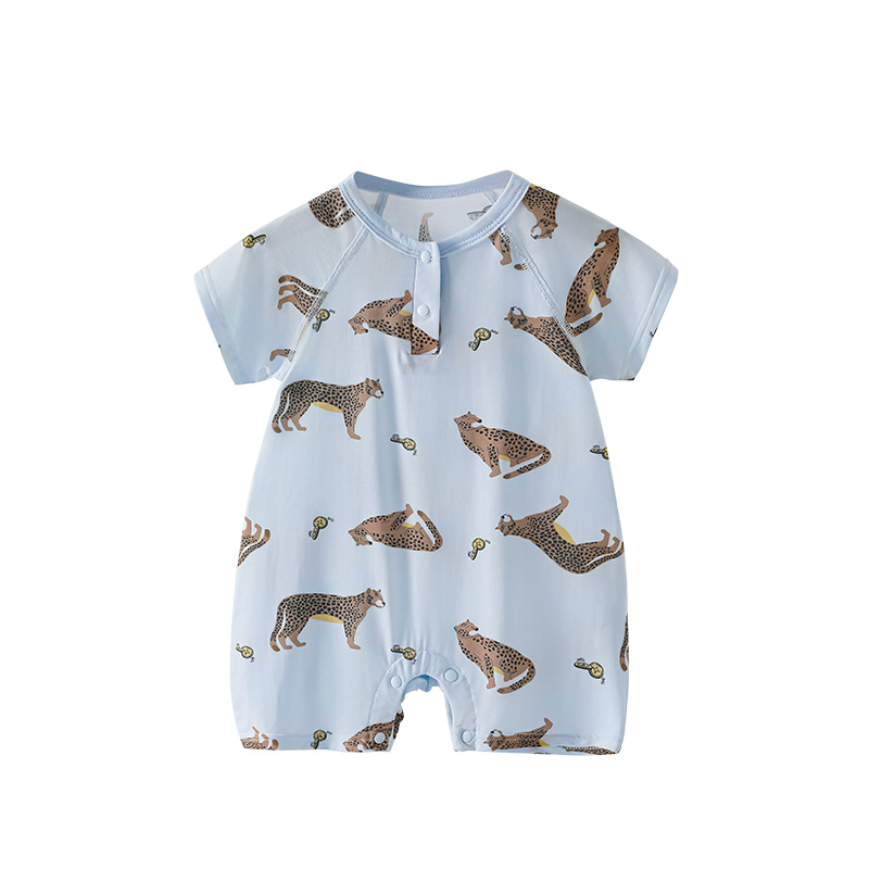 Summer Baby Homewear: Breathable Thin Fabric Newborn Jumpsuits with Shortsleeves