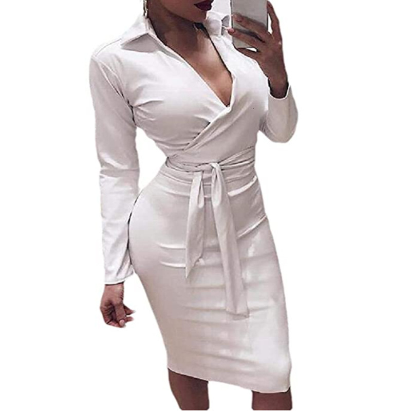 V-neck Jumper Dress PU leather long sleeve shirt dress slim sexy dress