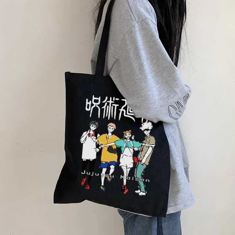 Jujutsu Kaisen Canvas Bag Japanese Anime Women Shoulder Bag Ins Harajuku Large Capacity New Hip Hop Vintage Cartoon Shopper Bags G250729
