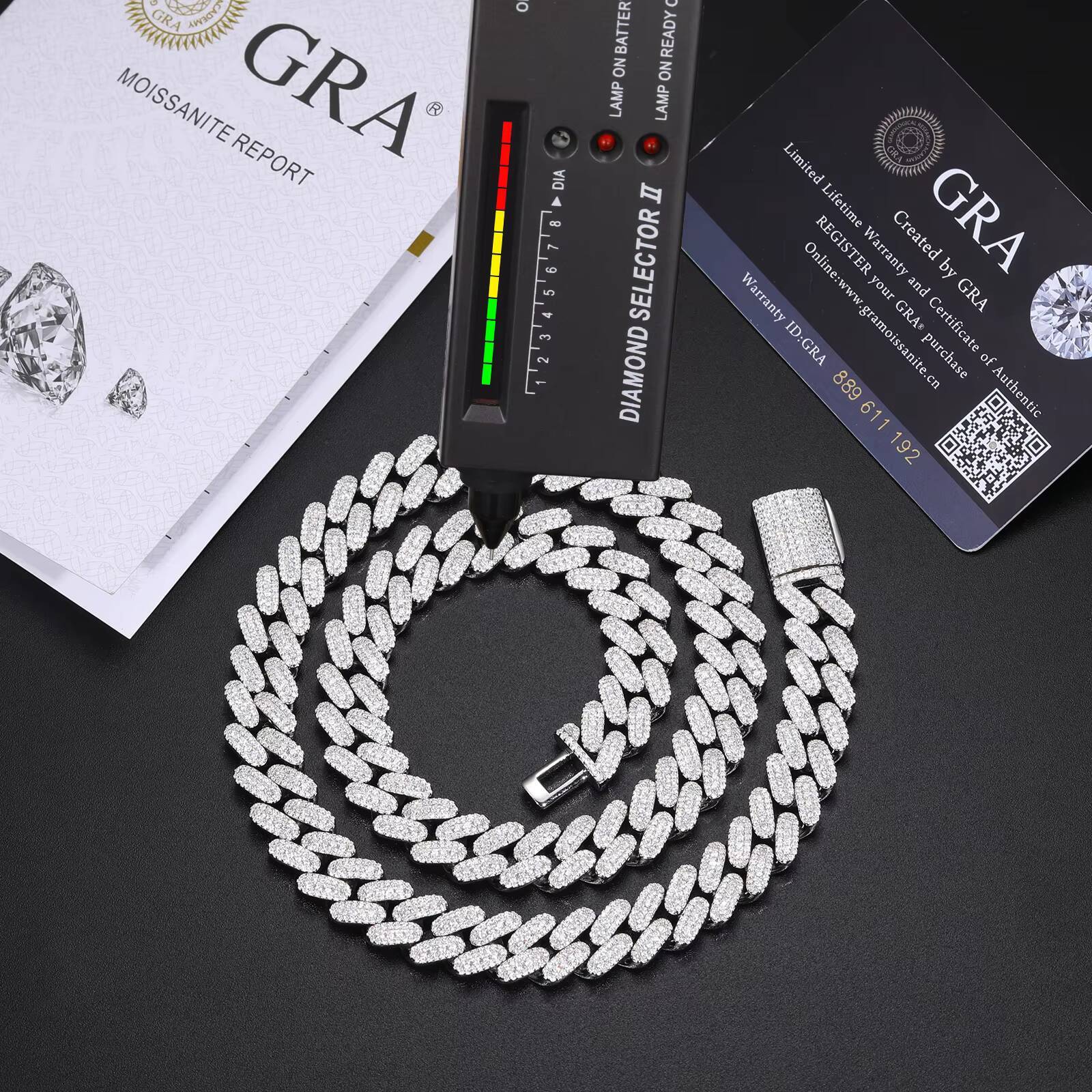 Fashion Rappers Jewelry Prong Setting VVS Moissanite Diamond Iced Out 12mm Cuban Link Chain 925 Sterling Silver Necklace Jewelry