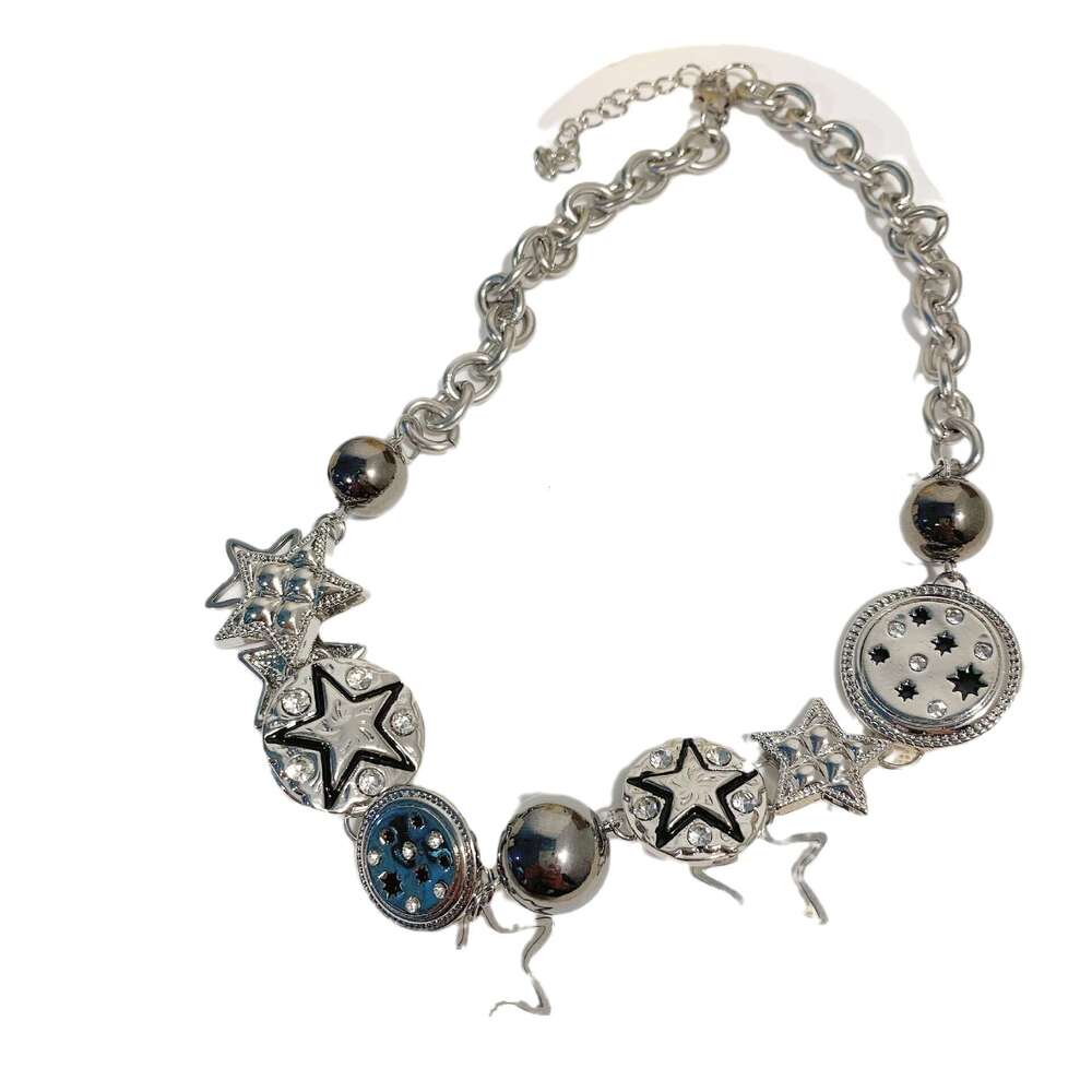 FUXIN Chinese Punk Star Titanium Steel Necklace Niche Design Exquisite Vintage Button Splicing Choker f95