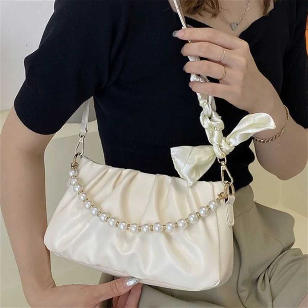 Fashion Pleated Handbags For Women Pu Pearl Bags Crossbody Bags Shopping Shoulder Bag Female Hand Bag Y250730